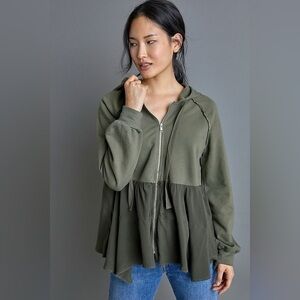 Anthropologie T. La Lavande Tunic Hoodie Sweatshirt in Olive Green, Size Small